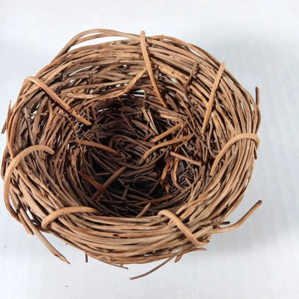Blue Ceramic Bird in Wicker Nest - Decorative Home Accent
